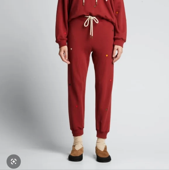 THE GREAT. Red Joggers with White Heart Accents - Picture 9 of 9